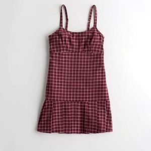 Hollister Flannel Structured Mini Dress With Pleated Hem Red Plaid Size XS